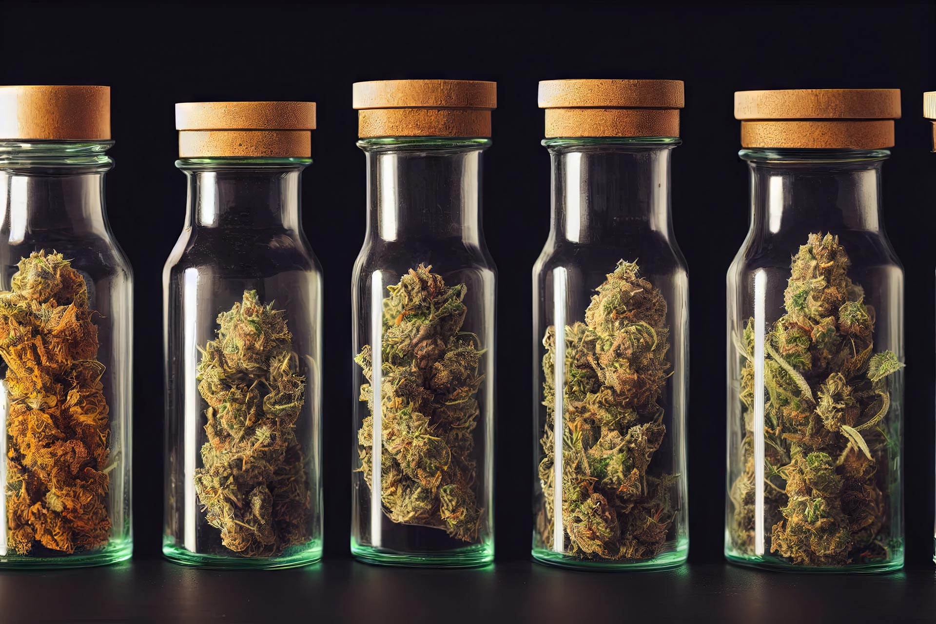 cannabis buds in glass jars